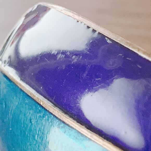 VTG Y2K Signed Kenneth Cole Brass Cuff Bracelet Enamel Color Block Wide Modern - Picture 5 of 16